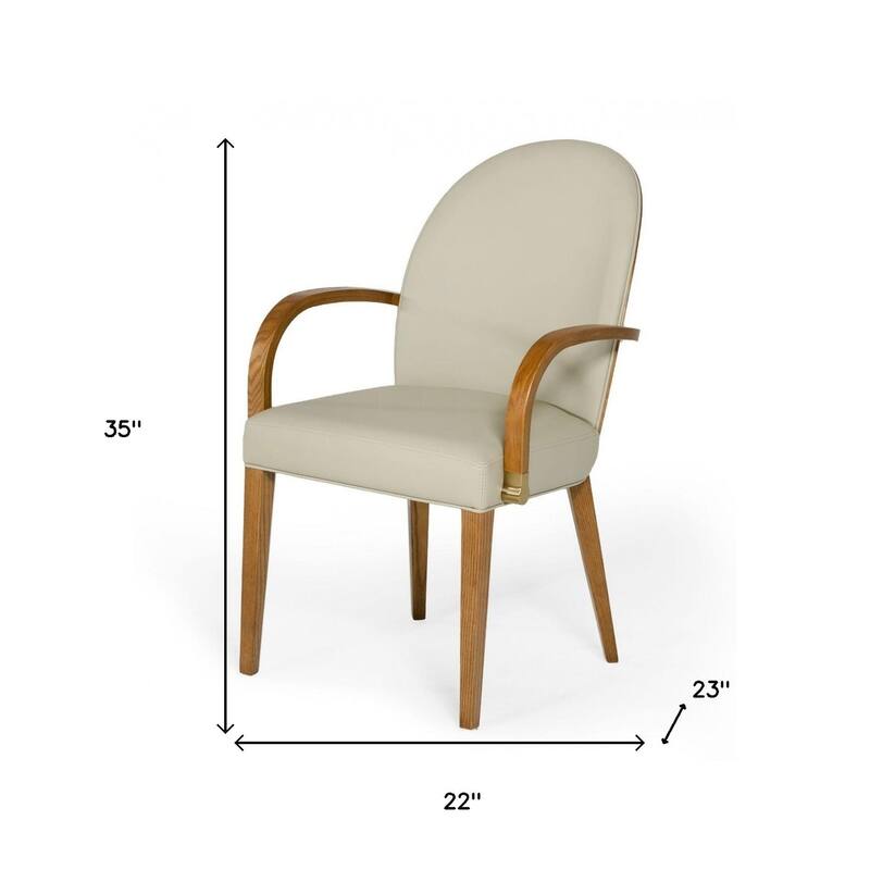 Gray And Brown Upholstered Faux Leather Dining Arm Chair