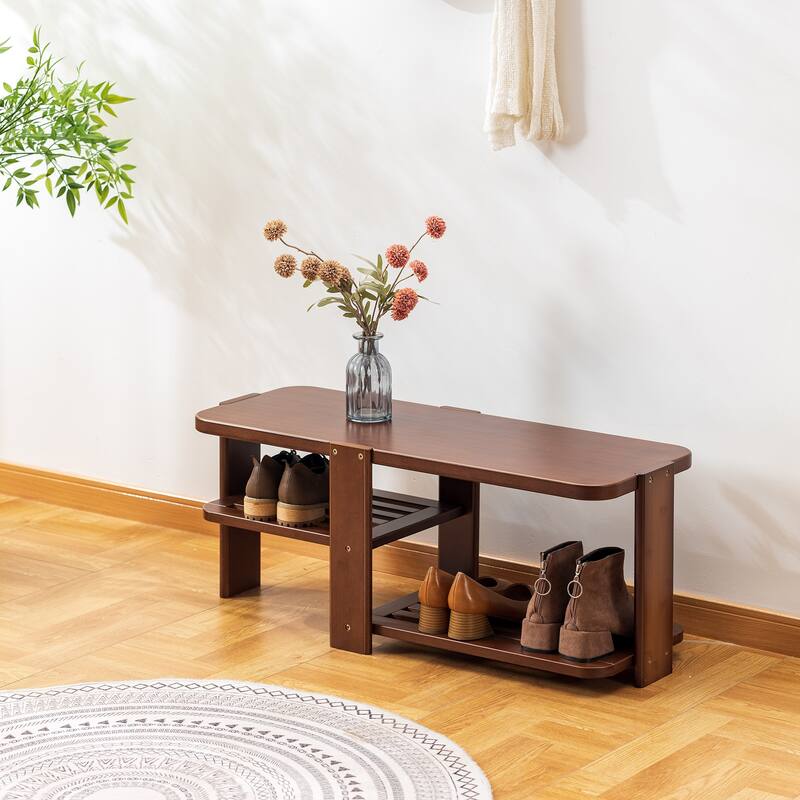 2-Tier Wood Shoe Rack Bench, Shoe Storage Organizer, Entryway Bench - 32.3"L x 12.6"W x 13.1"H