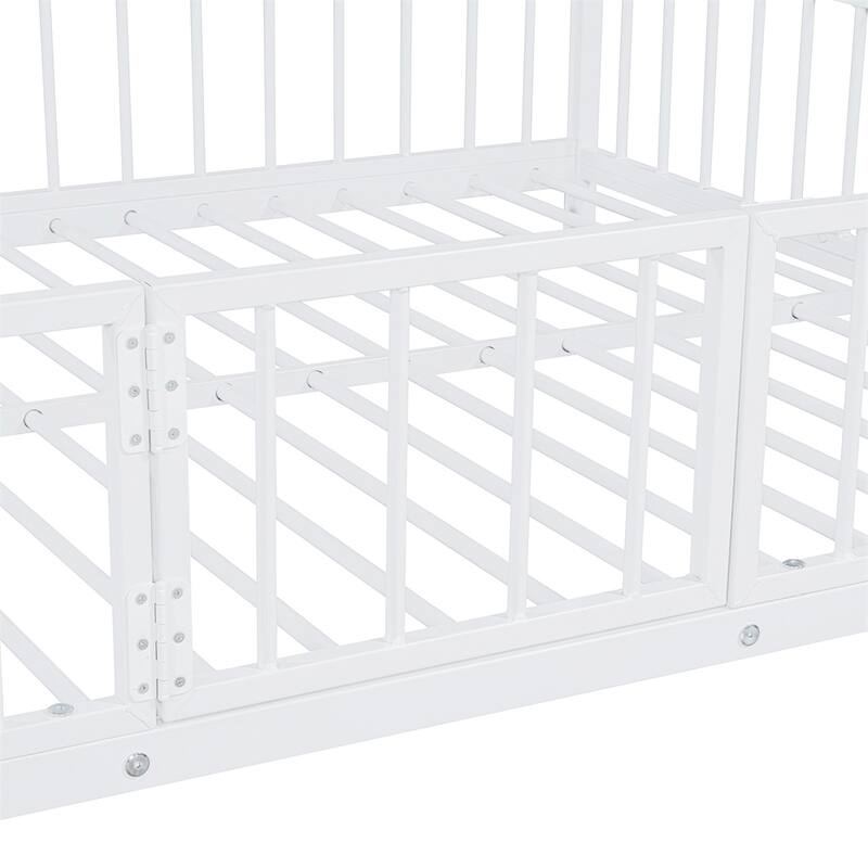 Full over Full Size Metal Bunk Bed with Slide and Guardrails