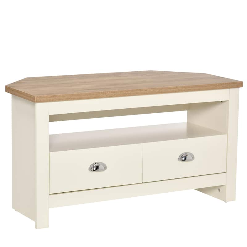 Corner TV Stand Up To 50", Entertainment Center TV Console Table with Drawers and Open Storage Compartment