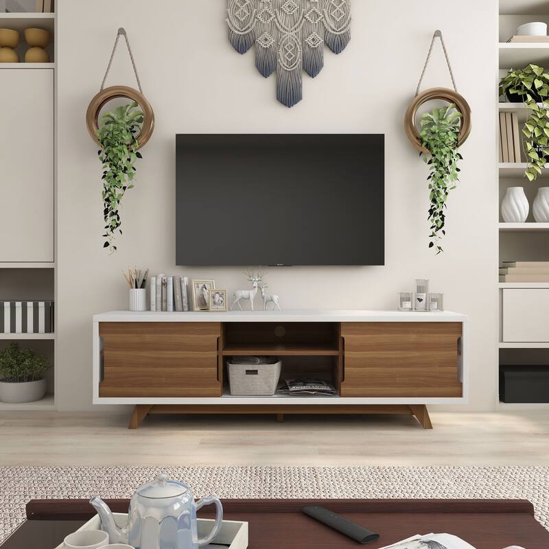 Neva Contemporary White 62-inch 6-Shelf TV Console by Furniture of America