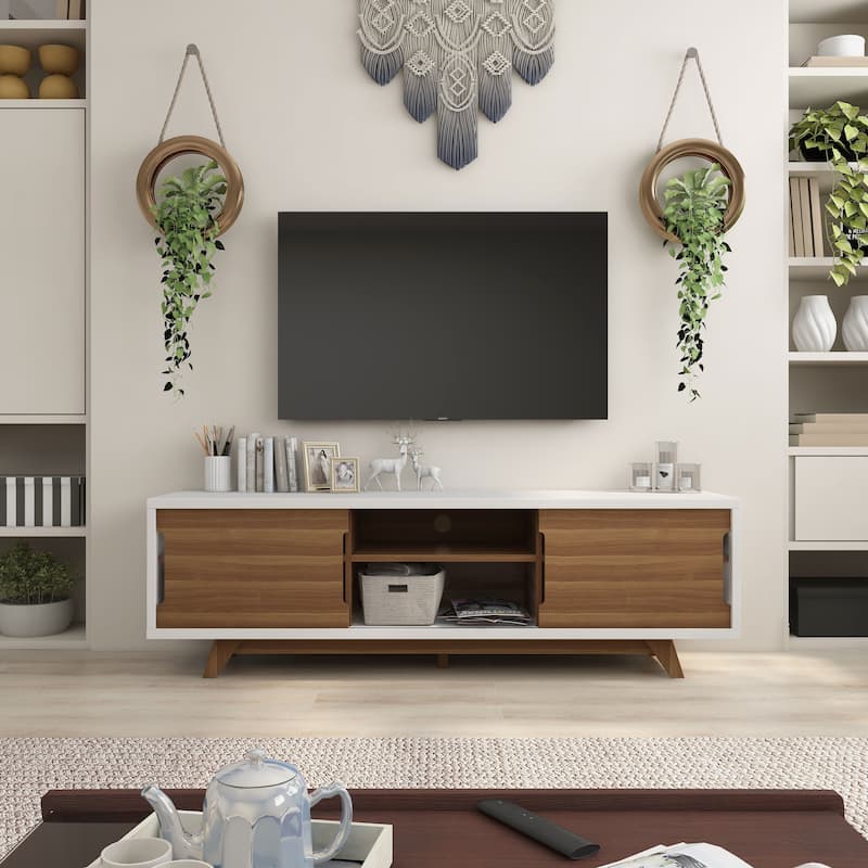 Neva Contemporary White 62-inch 6-Shelf TV Console by Furniture of America