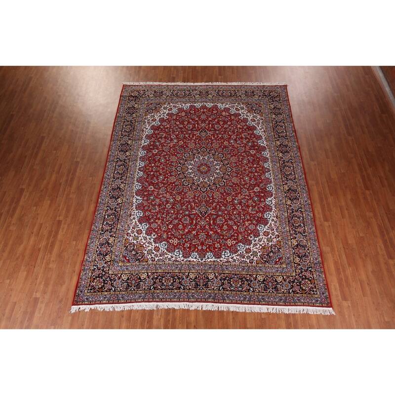 Traditional Red Kashan Turkish Area Rug Oriental Machine Made Carpet - 9'8" x 12'5"