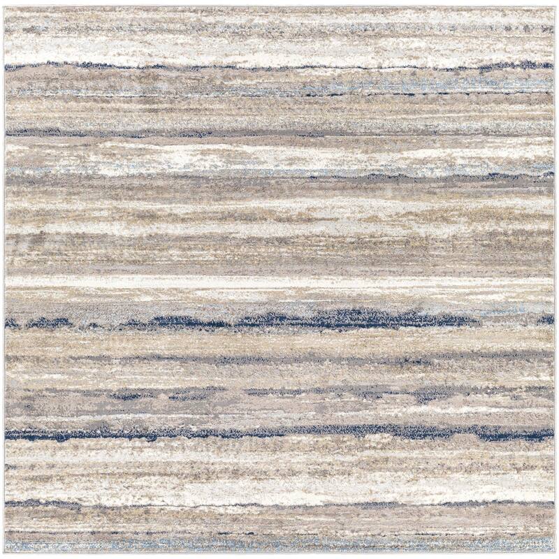 Livabliss Roma Modern Striped Area Rug - Blue/Grey - 6'7" x 6'7" Square