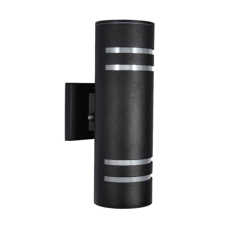 2-Light Industrial Vintage Black Linear Cylinder Patio Light Waterproof IP54 Lantern Outdoor Wall Sconces with Light Sensor
