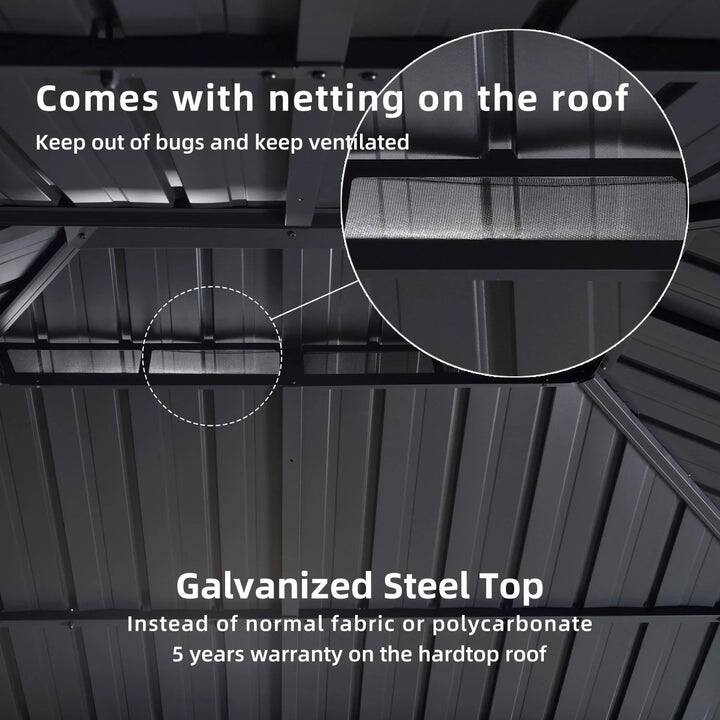 PURPLE LEAF Outdoor Galvanized Steel Hardtop Gazebo, Aluminum Frame Gazebo With Curtains