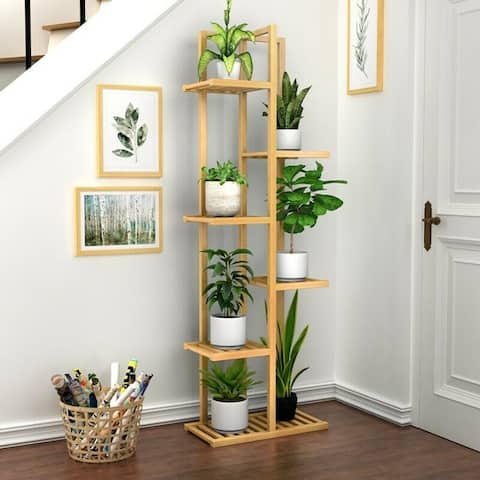Bamboo 6 Tier 7 Potted Plant Stand Rack Multiple Flower Pot Shelf - L