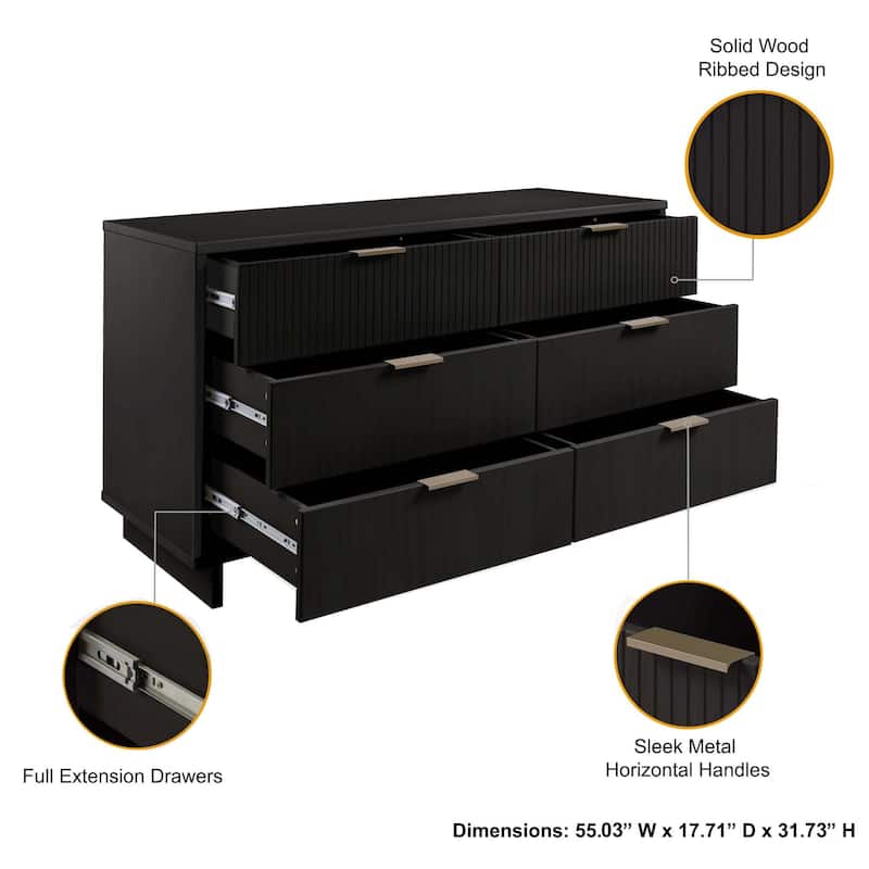 Manhattan Comfort 3-Piece Granville Modern Solid Wood Narrow Chest Dresser Nightstand Set.