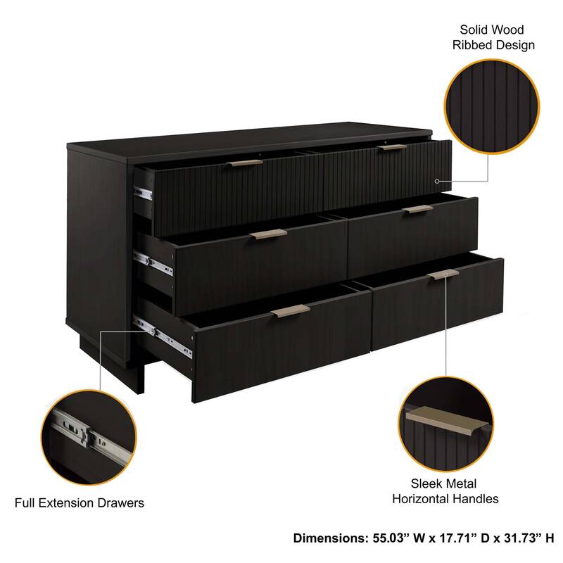 Manhattan Comfort 3-Piece Granville Modern Solid Wood Tall Chest Double Dresser Set