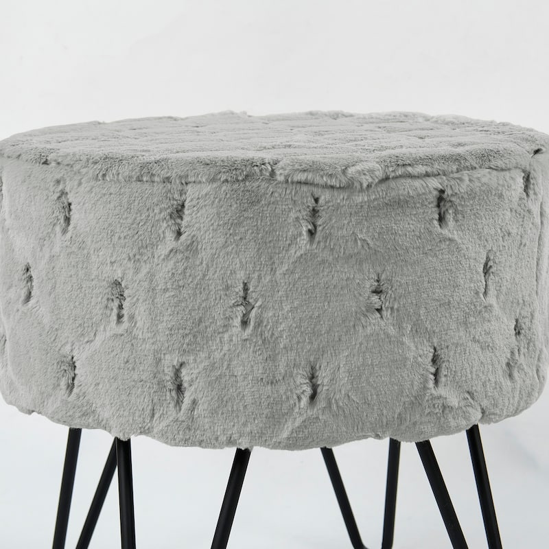 Jacquard Solid Fauxfur Round Ottoman