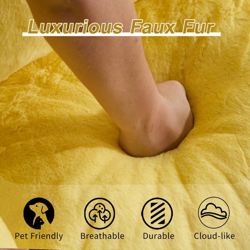 Fabric Upholstered Oversized Chase Lounge Loveseat Bean Bag Lazy Sofa with 2 Pillows