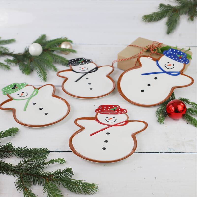 Euro Ceramica Winterfest Snowman 4 Piece Plate Set