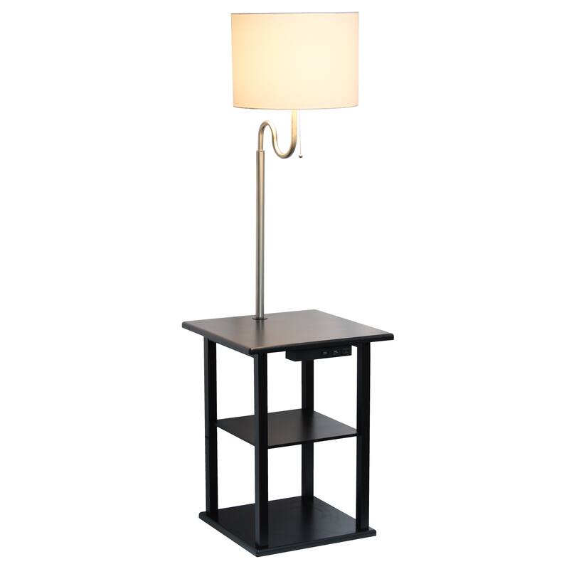 57" 2 Tier Lamp with 2 x USB Charging Ports & Power Outlet - Black
