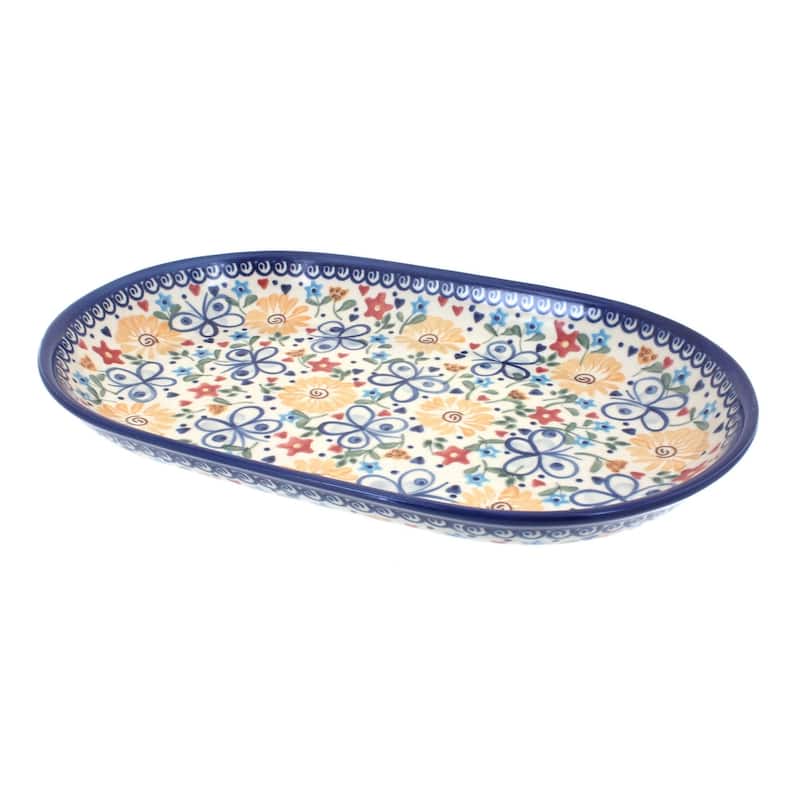 Blue Rose Polish Pottery 116 Vena Large Oval Serving Dish - Butterfly