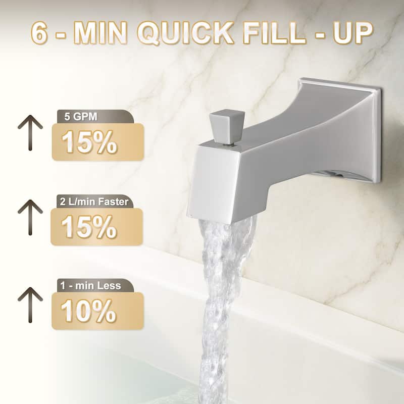 WOWOW Integrated Diverter Square Bathtub Spout in Modern