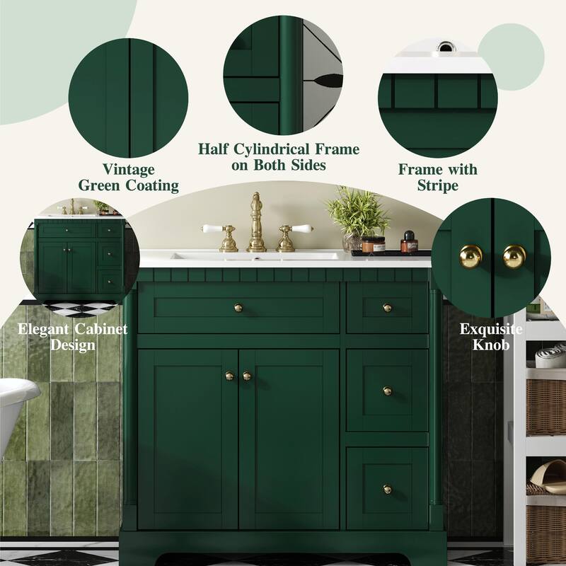 36" Bathroom Vanity with Top, Modern Storage Vanity with Adjustable Shelf