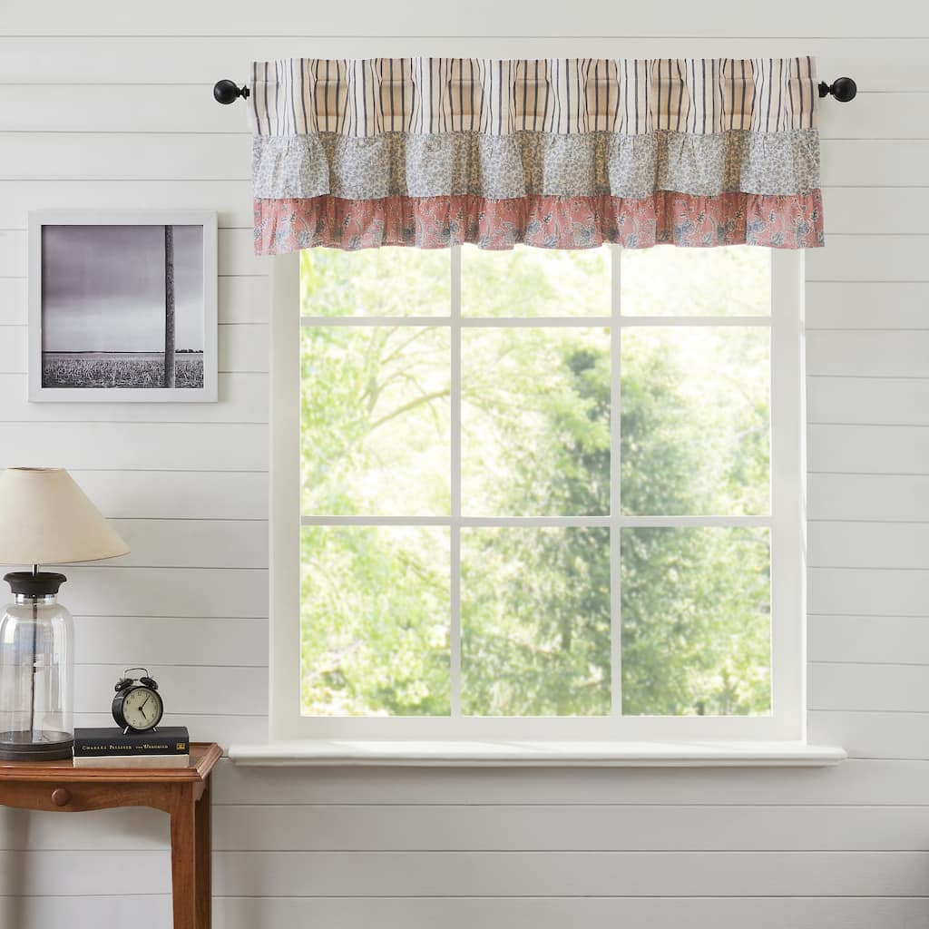 Kaila Ticking Blue Ruffled Valance 16x72