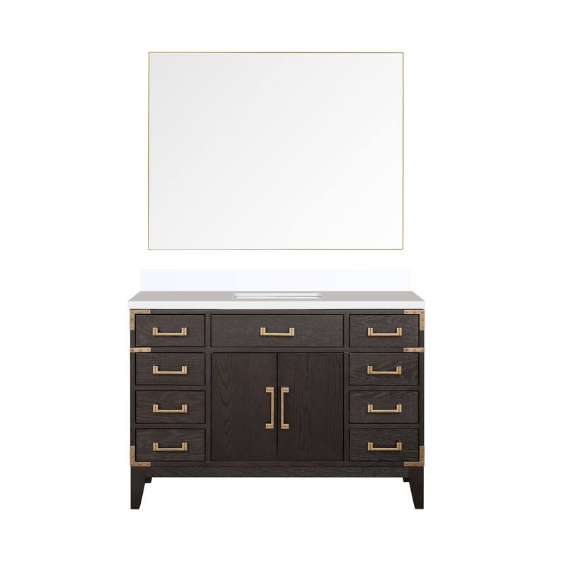Laurel 48 in W x 22 in D Black Oak Single Bath Vanity, White Quartz Top, and 46 in Mirror - Brown Oak