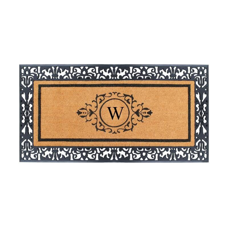 A1HC Natural Coir and Rubber Floral Bordered Doormat 30 in. x 60 in. - Monogrammed W