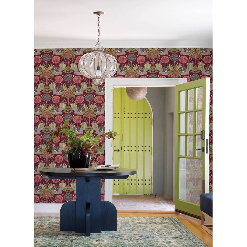 A-Street Prints Mandeville Raspberry Tropical Paradise Wallpaper