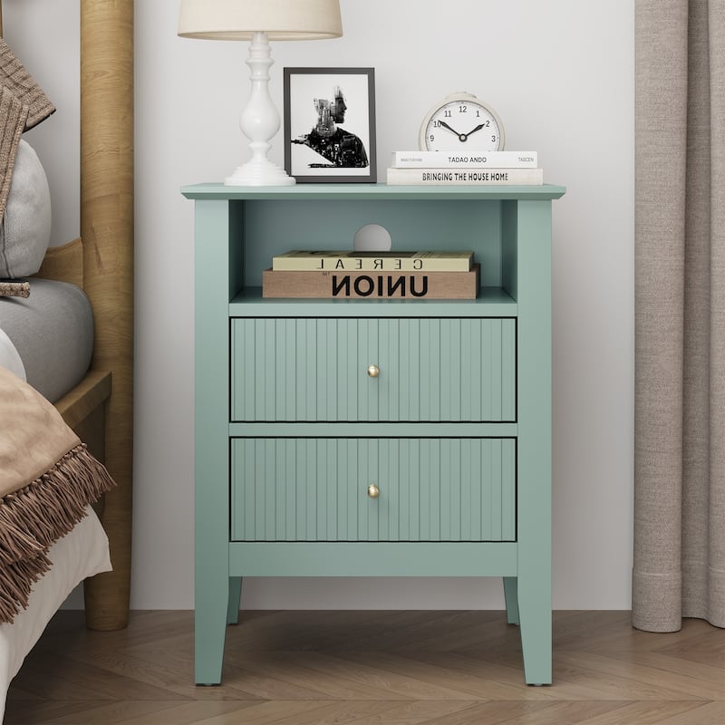 Modern Fluted Nightstand with 2 Drawers