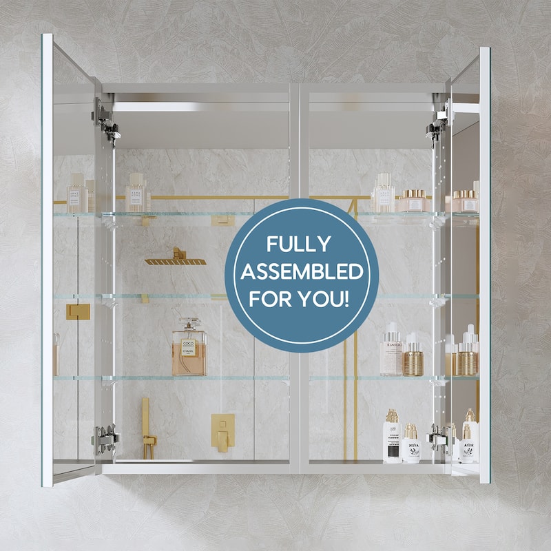 28''W X 30''H Recessed Or Surface Wall Mount Bathroom Medicine Cabinet With Adjustable Glass Shelves