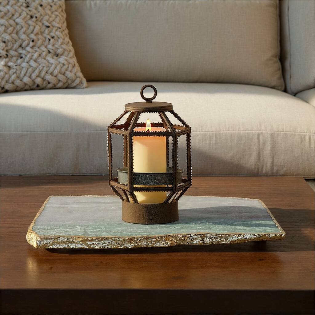 Agate Slab Tray with Electroplated Edge