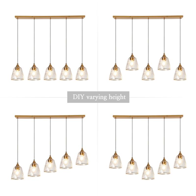 Modern 5-Light Gold Chandelier Linear Island Light for Dining Room - W 45.2" x H 7.8" x D 6"