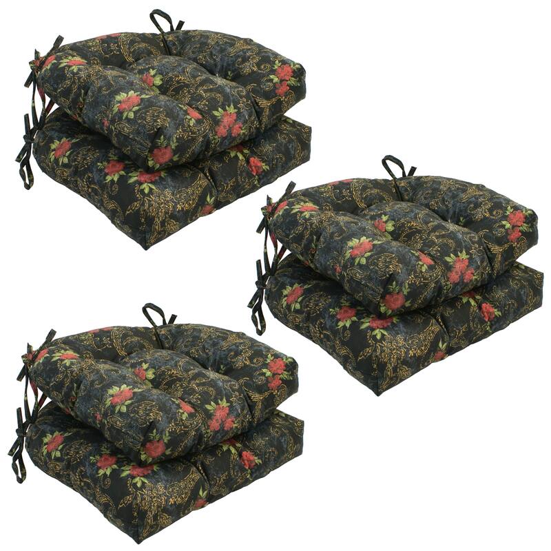 16-inch Rounded Back Tufted Indoor Chair Cushion (Set of 2, 4, or 6, Multiple Fabrics) - 16 x 16 - Set of 6 - Midnight Rosebud