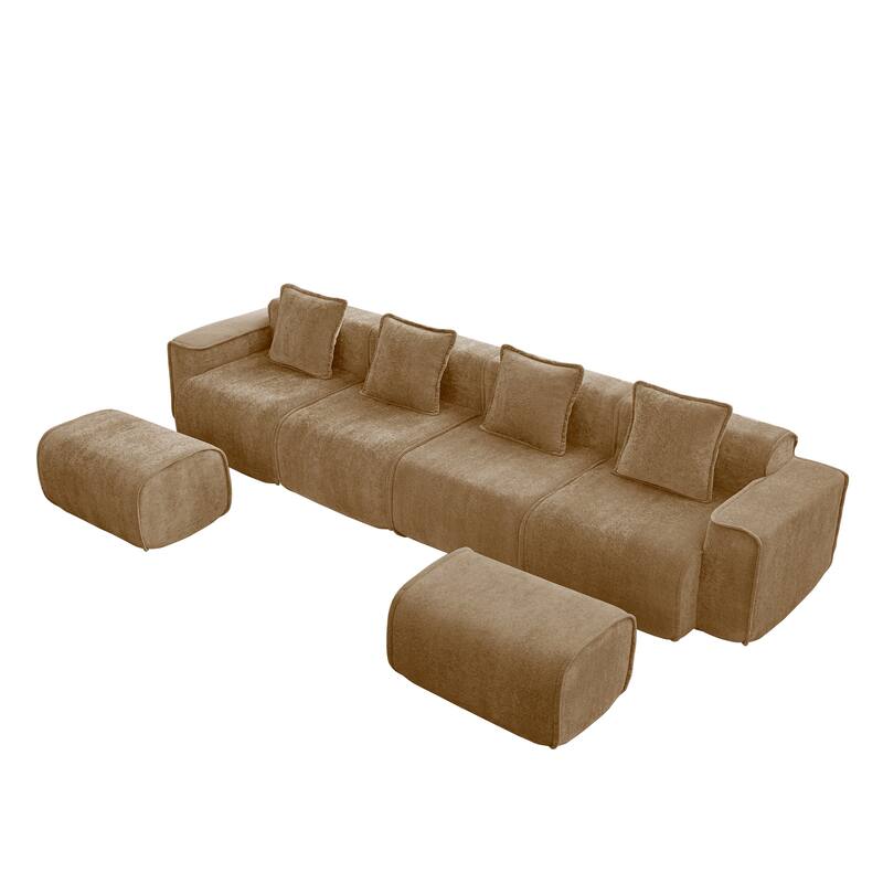 GDFStudio - Velvet Streamlined Modular 4-Seater 138.58" U-Shaped Sectional Sofa with 2 Ottomans