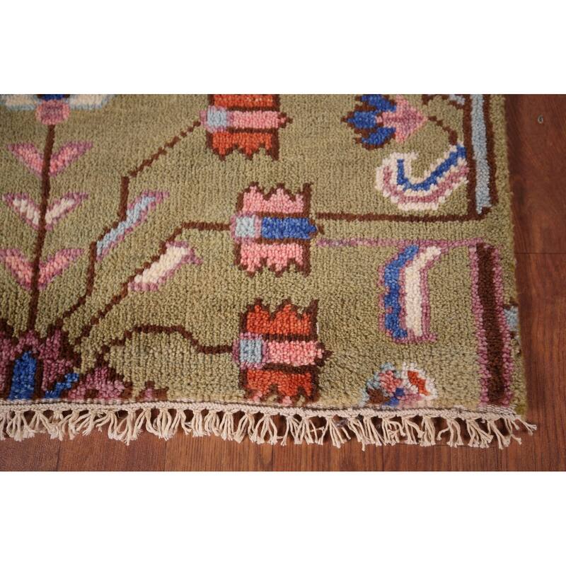 All-Over Green Kazak Oriental Runner Rug Hand-Knotted Wool Carpet - 2'7"x 7'11"