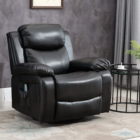 HOMCOM PU Leather Massage Recliner Chair, Swivel Rocker Sofa with Remote Control, Footrest, Padded Seat for Living Room
