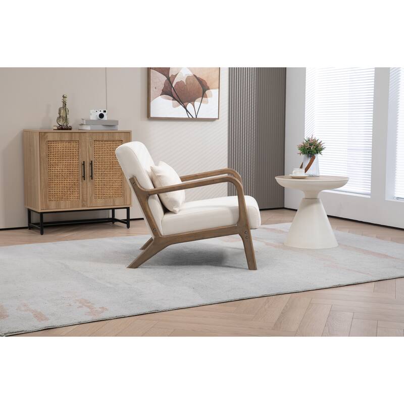 Upholstered Accent Chair with Lumbar Pillow, Living Room Chairs with Solid Wood Frame, Lounge Reading Armchair
