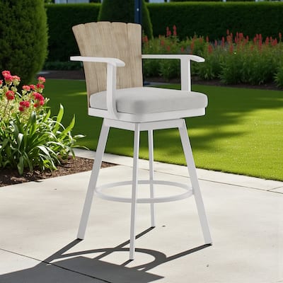 HomeRoots 40" Gray Metal Swivel Outdoor Counter Height Bar chair with Footrest