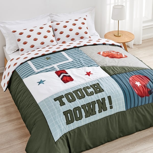 slide 2 of 5, Sweet Jojo Designs American Football MVP Boy 2pc Twin-size Comforter Set Green Blue Red Vintage Helmet Field Goal Sports Themed