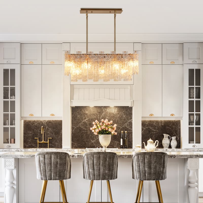 Elver Modern Gold 7-Light Textured Glass Chandelier Luxury Kitchen Island Lights - W31" x H12"