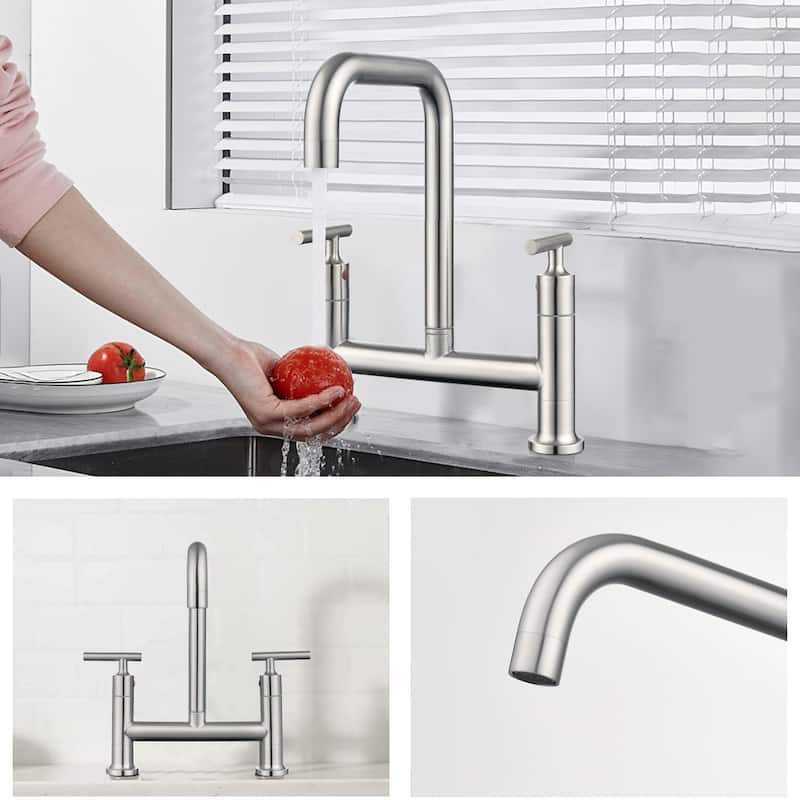 Dornberg Two Handles High Arc Bridge Kitchen Faucet