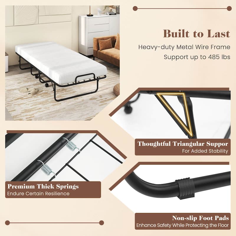 Costway Folding Bed with Mattress 74" x 31" Cot Size Rolling Guest Bed