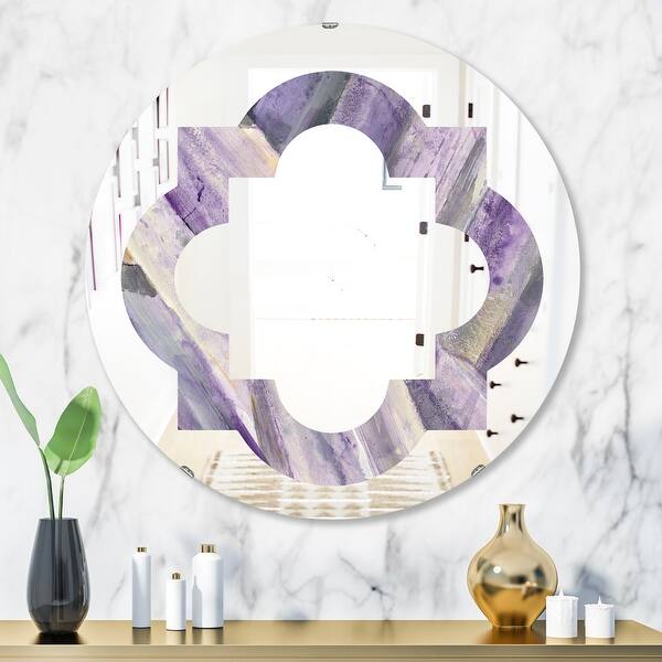 slide 1 of 6, Designart 'Geometric Purple Glacier' Modern Round or Oval Wall Mirror - Quatrefoil 32in.x32in.