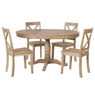 5-Piece Solid Wood Dining Set, Extendable Round Dining Table, 4 Dining ...