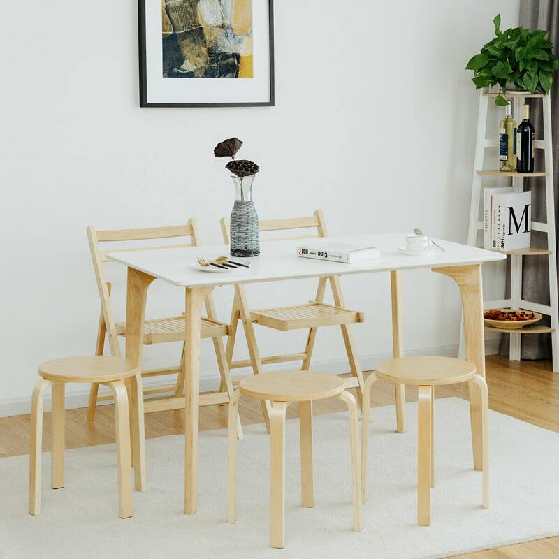 Gymax Set of 4 18'' Stacking Stool Round Dining Chair Backless Wood