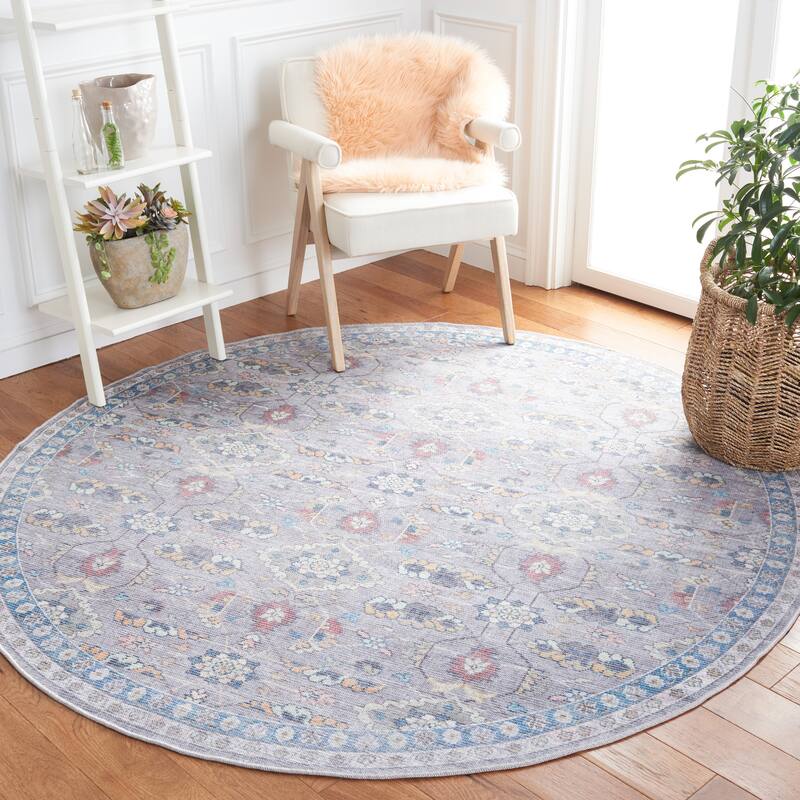 SAFAVIEH Serapi Machine Washable Maryann Medallion Distressed Rug.. - 6'7" Round - Grey/Beige