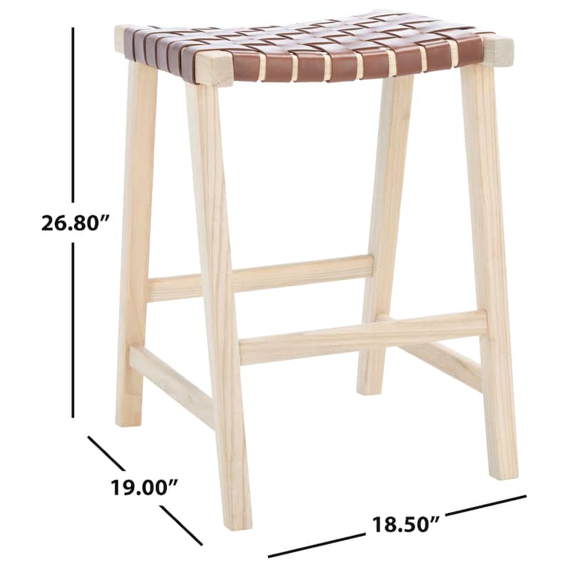 SAFAVIEH Didy 27-inch Woven Leather Rectangle Counter Stool - 19" W x 19" D x 27" H - 19Wx19Dx27H