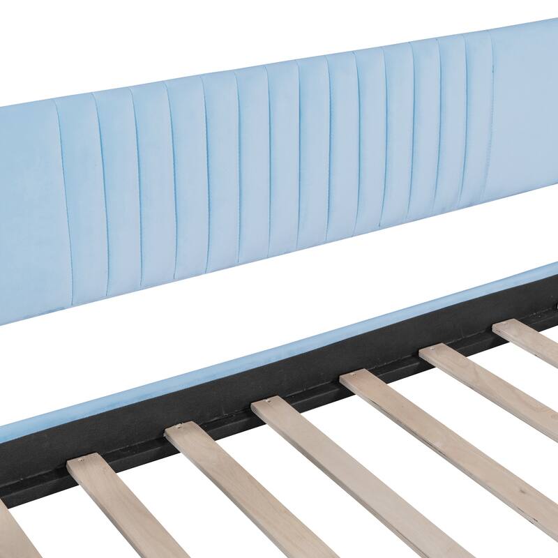 Twin Size Upholstered Daybed Sofa Bed w/Trundle, Wooden Platform Bedframe for Bedroom Living Room Guest Room, Wood Slat Support