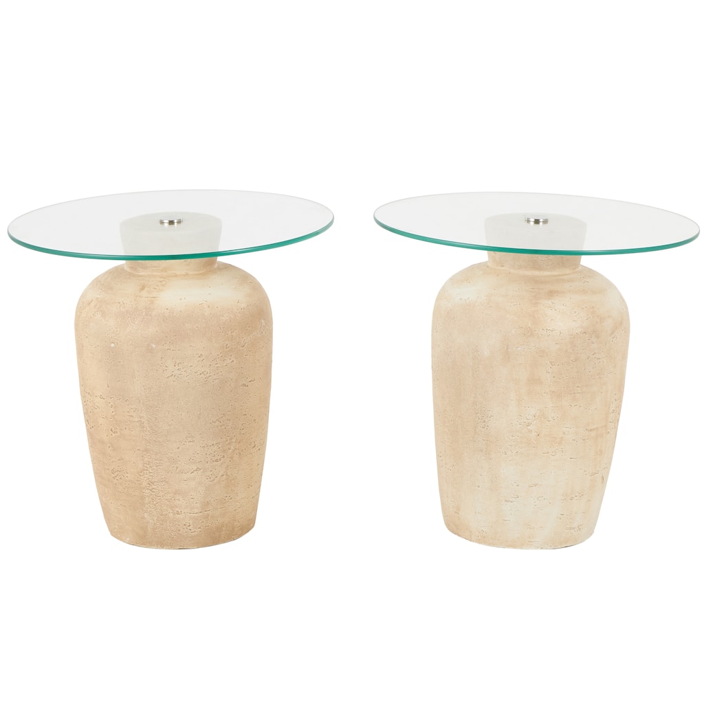 Magnesium Oxide Accent Table with Tempered Glass Tabletop - Set of 2 Beige - Roche River Decor