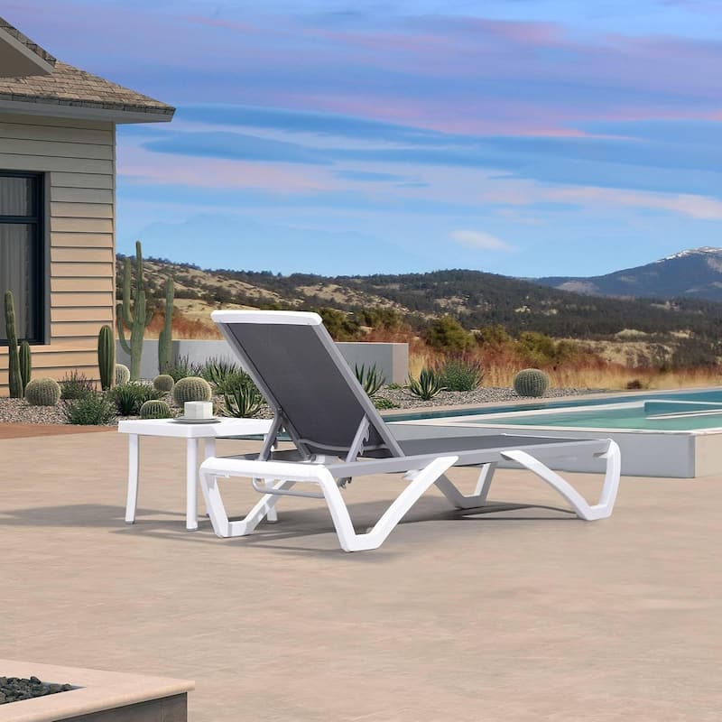 PURPLE LEAF Patio Chair Set Plastic Outdoor Chaise Lounge Chairs with Table for Outside Lawn Poolside,Grey - 76" x 27.4"x12.2"