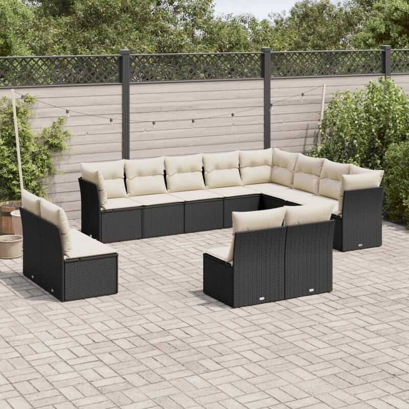 vidaXL Garden Sofa Set Black - Black and cream Large Without table