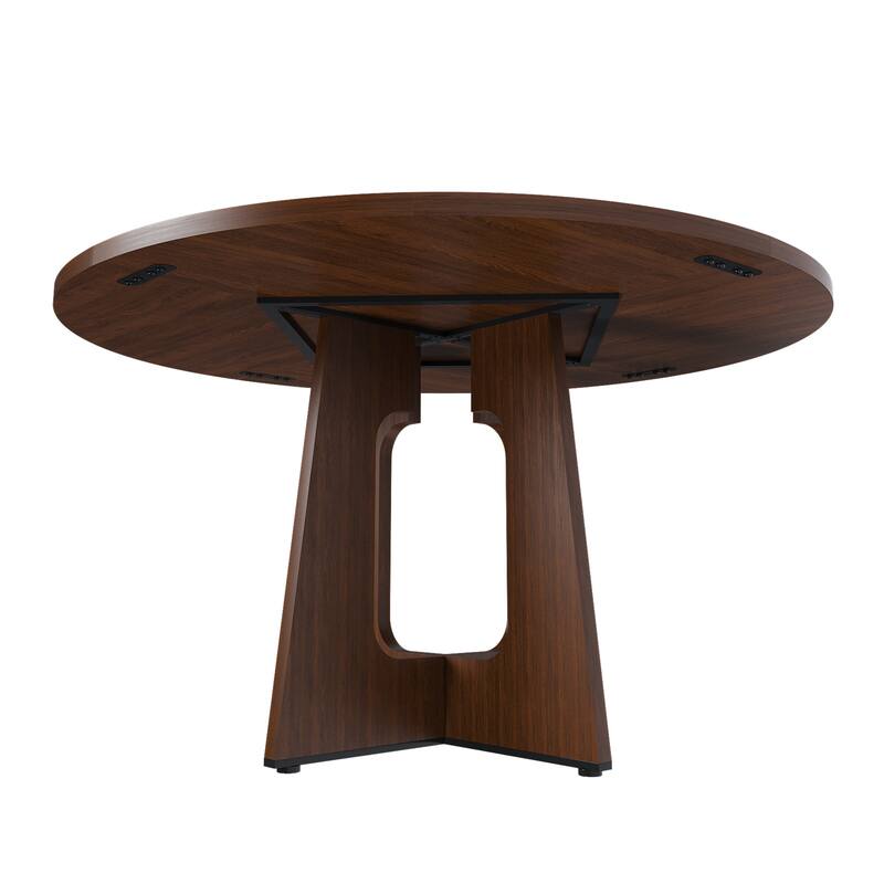 42" Farmhouse Round Dining Table - MDF Circle Table with Wood Grain Finish, 300lb Capacity, Easy Assembly
