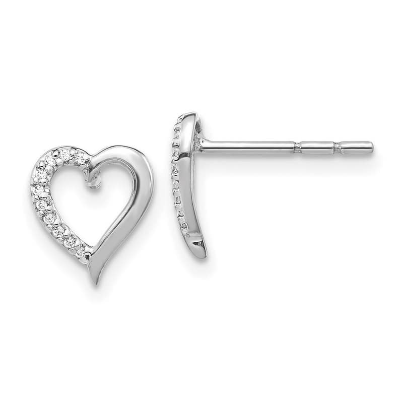 Curata 14k White Gold Diamond Love Heart Earrings - 9x8mm Wide