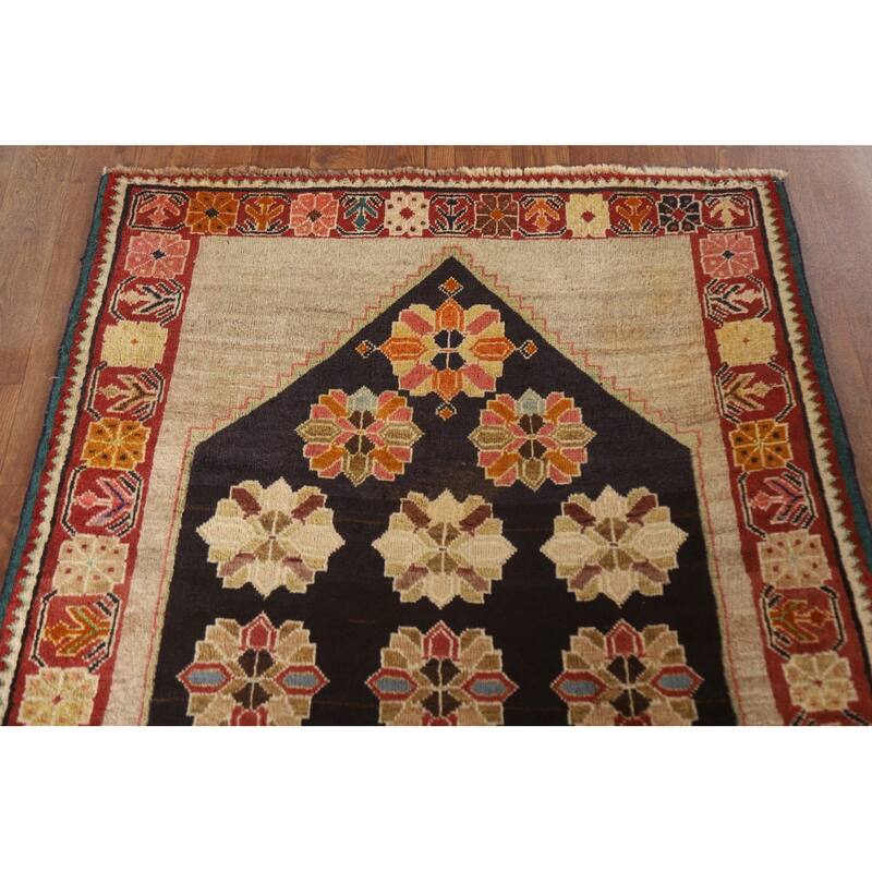 Geometric Black Shiraz Persian Vintage Area Rug Handmade Wool Carpet - 3'2"x 5'2"